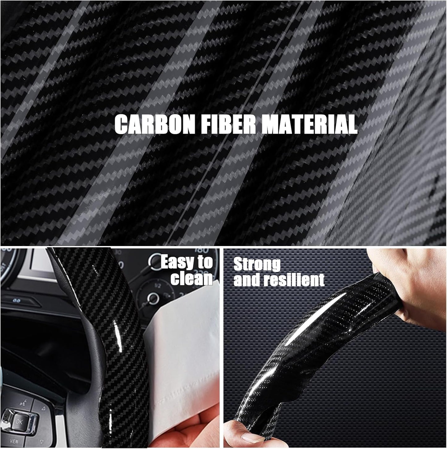 Carbon Fiber Steering Wheel Covers 3 Piece Clip on Steering Wheel Cover (Black) V1258-DP02-WO-385