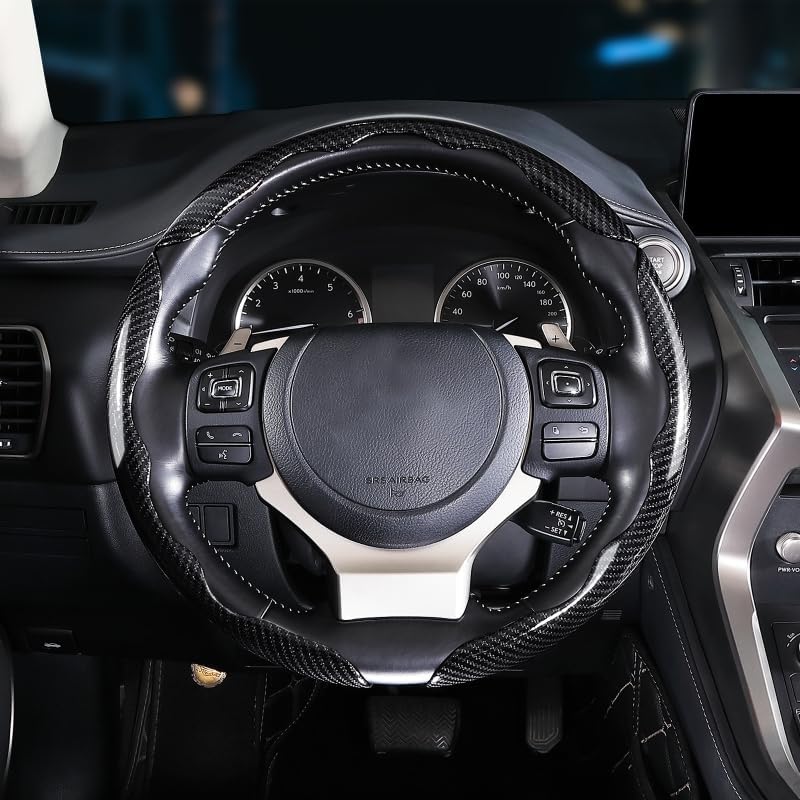 Carbon Fiber Steering Wheel Covers 3 Piece Clip on Steering Wheel Cover (Black) V1258-DP02-WO-385