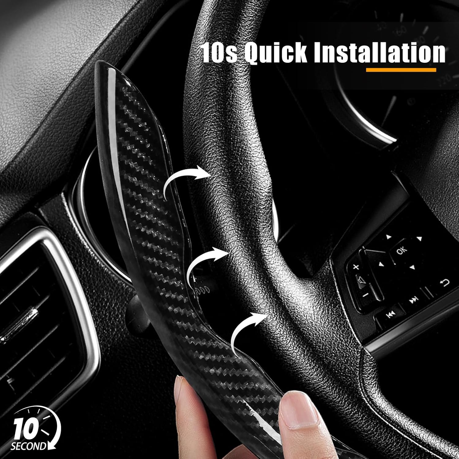 Carbon Fiber Steering Wheel Covers 3 Piece Clip on Steering Wheel Cover (Black) V1258-DP02-WO-385