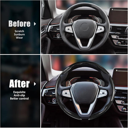 Carbon Fiber Steering Wheel Covers 3 Piece Clip on Steering Wheel Cover (Black) V1258-DP02-WO-385