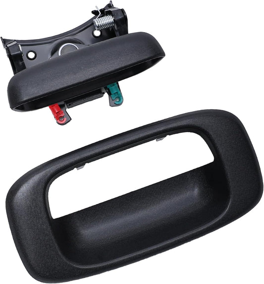 Premium Tailgate Handle Latch and Bezel Trim with Rod Clips, Fits for 1999-2007 Chevy Silverado GMC Sierra V1258-DP02-WO-394