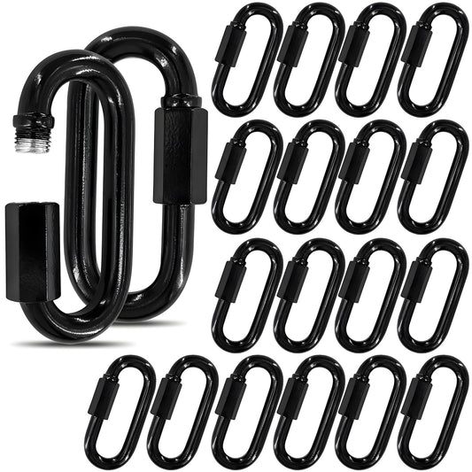 3.5" Black Chain Quick Link, 20 Pcs 3/8" Heavy Duty Locking Carabiner, 2000 LBS Capacity, Durable Chain V1258-DP02-WO-395