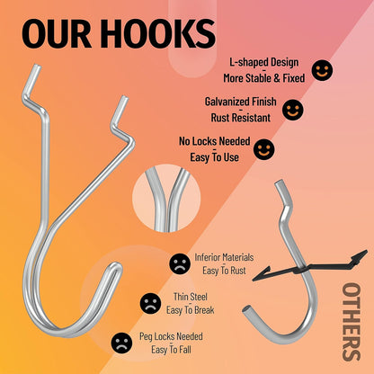 80 Pack Pegboard Hooks J-Hook - 1 Inch Silver J Hooks for Pegboard - Heavy Duty Peg Board Hooks for Hanging V1258-DP02-WO-399