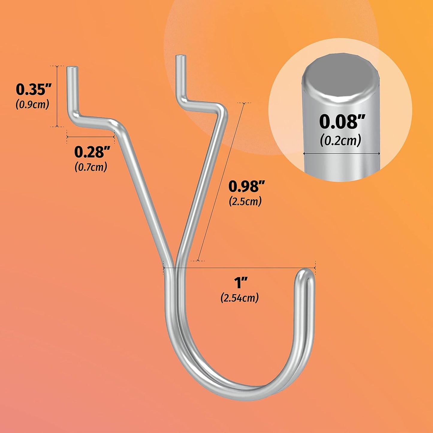 80 Pack Pegboard Hooks J-Hook - 1 Inch Silver J Hooks for Pegboard - Heavy Duty Peg Board Hooks for Hanging V1258-DP02-WO-399