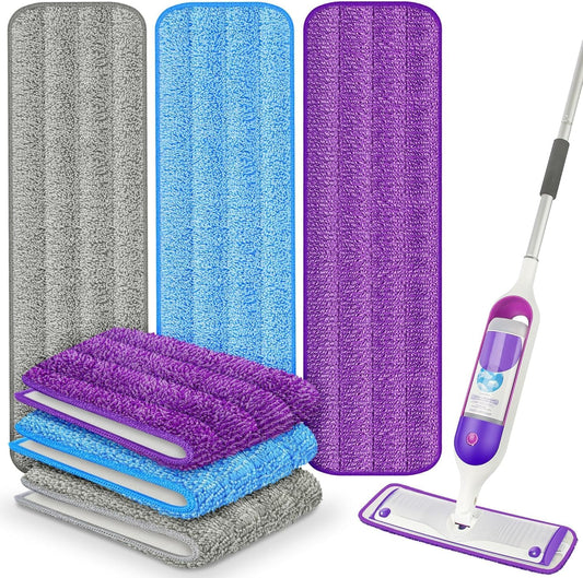 6 Pack Reusable Mop Pads for Swiffer PowerMop, Super Absorption, Multi-Surface ood Floor Cleaning, Machine V1258-DP02-WO-4