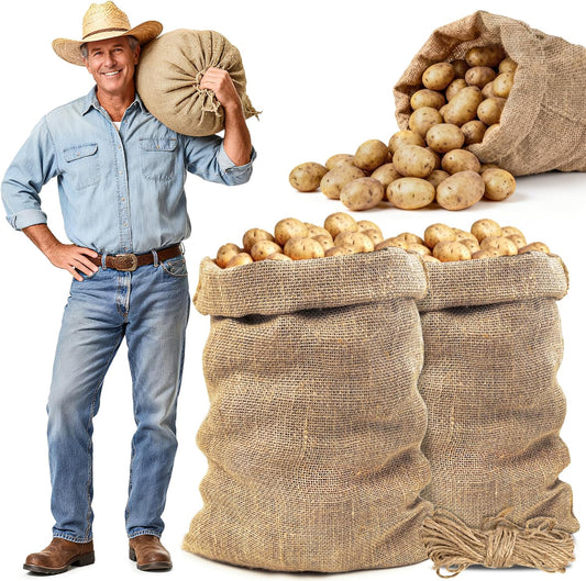 2 PCS Burlap Sack - 19.6" x 35" Burlap Bags for Plants High Density Natural Jute Bag of Potatoe Storage Plant V1258-DP02-WO-409