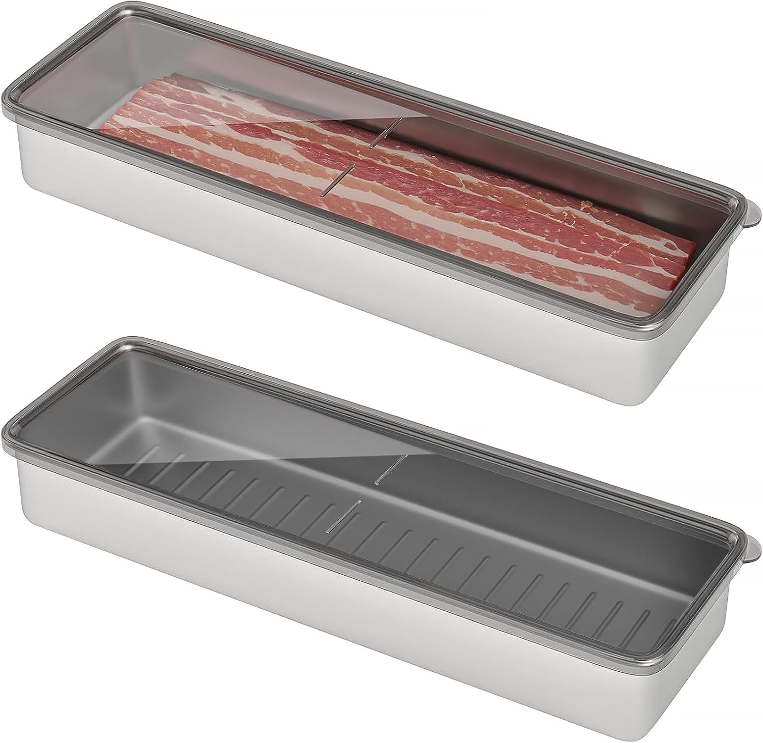 Bacon Container for Refrigerator, 1 Pack 304 Stainless Steel Airtight Deli Meat Storage Container for Fridge V1258-DP02-WO-41