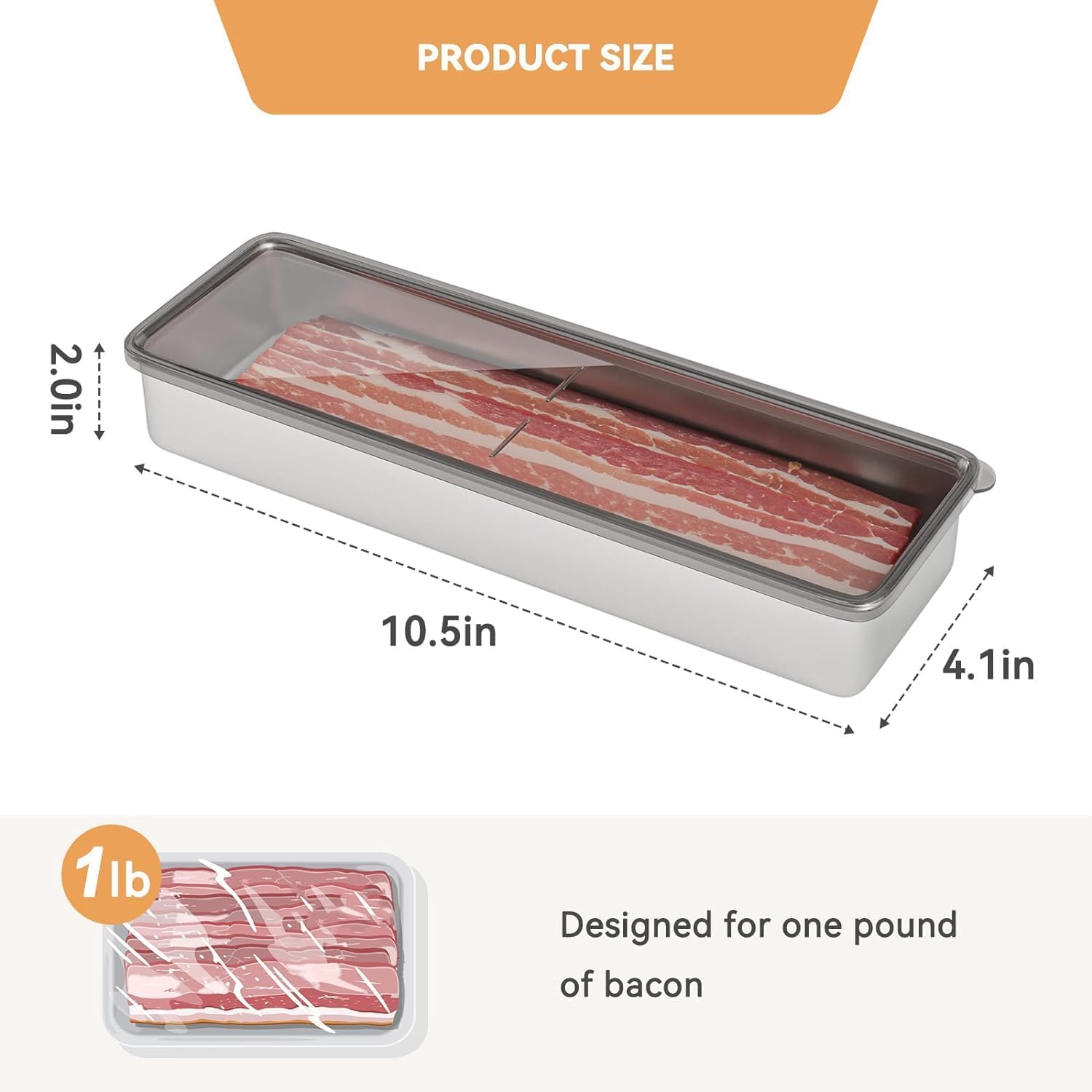 Bacon Container for Refrigerator, 1 Pack 304 Stainless Steel Airtight Deli Meat Storage Container for Fridge V1258-DP02-WO-41