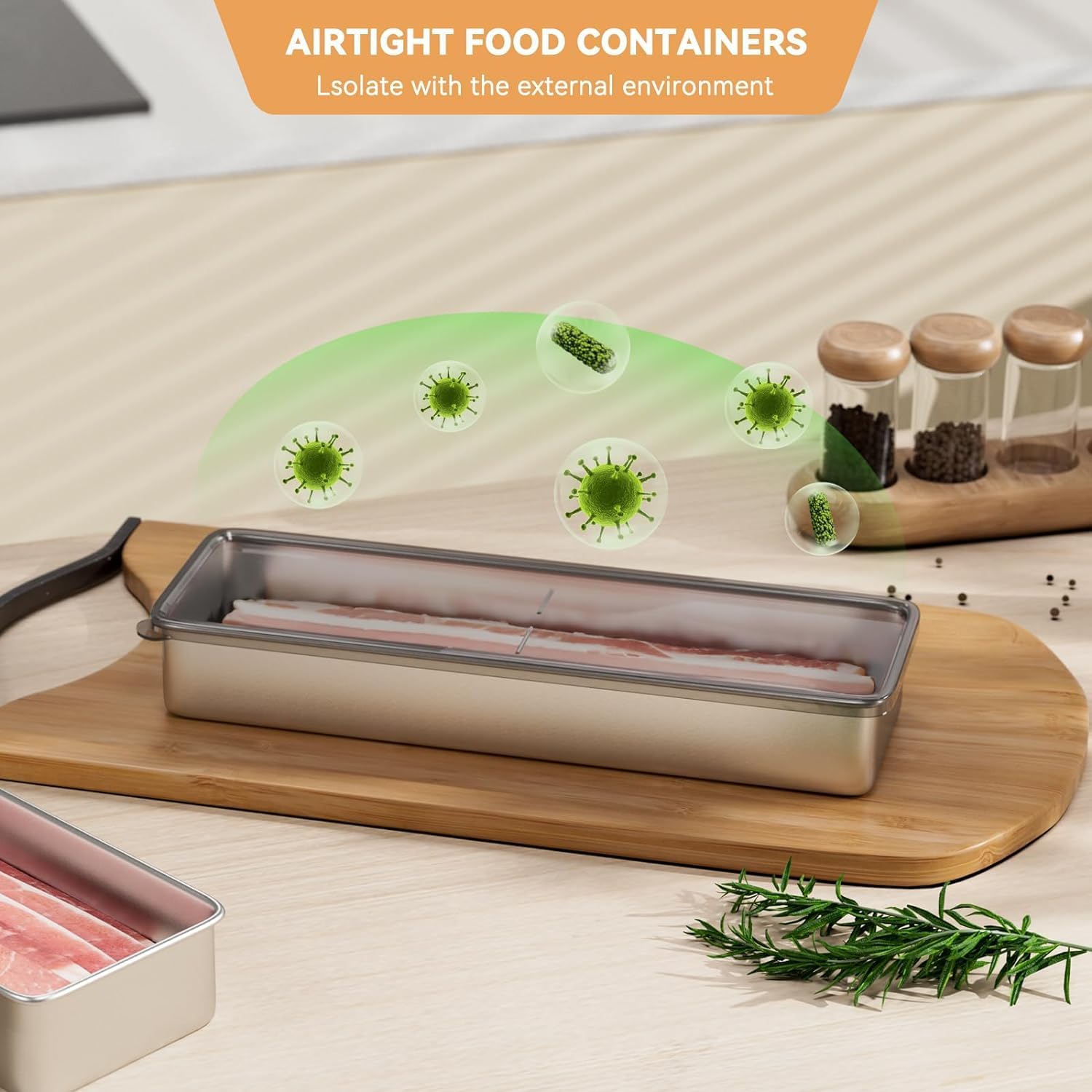 Bacon Container for Refrigerator, 1 Pack 304 Stainless Steel Airtight Deli Meat Storage Container for Fridge V1258-DP02-WO-41