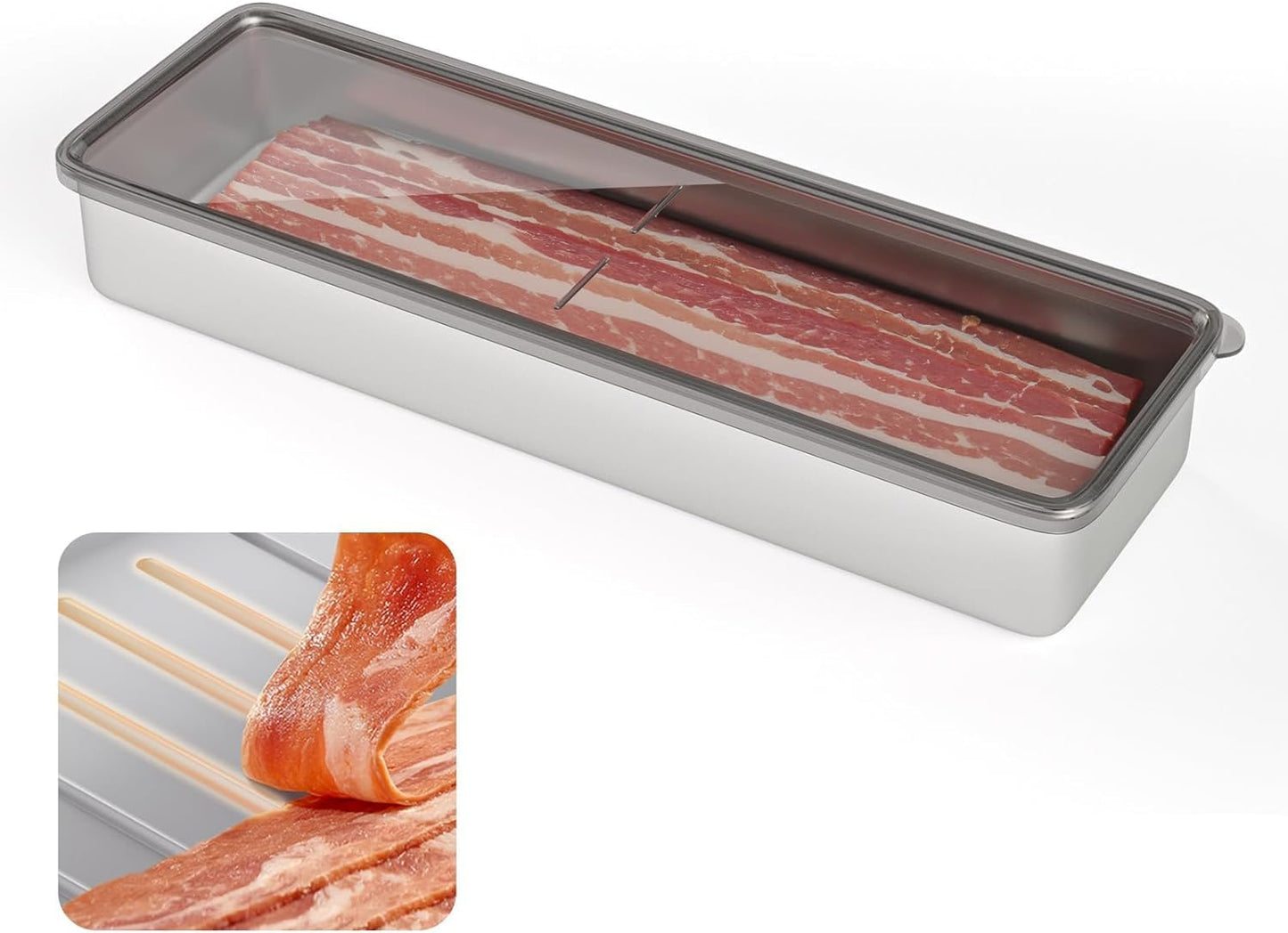 Bacon Container for Refrigerator, 1 Pack 304 Stainless Steel Airtight Deli Meat Storage Container for Fridge V1258-DP02-WO-41