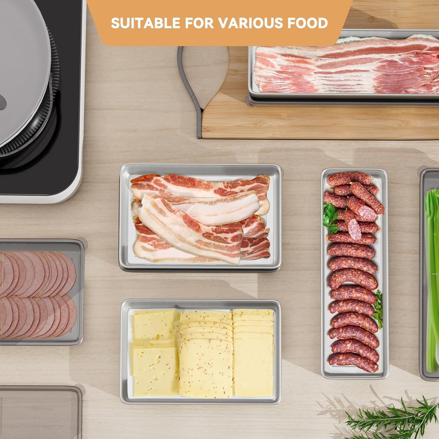Bacon Container for Refrigerator, 1 Pack 304 Stainless Steel Airtight Deli Meat Storage Container for Fridge V1258-DP02-WO-41