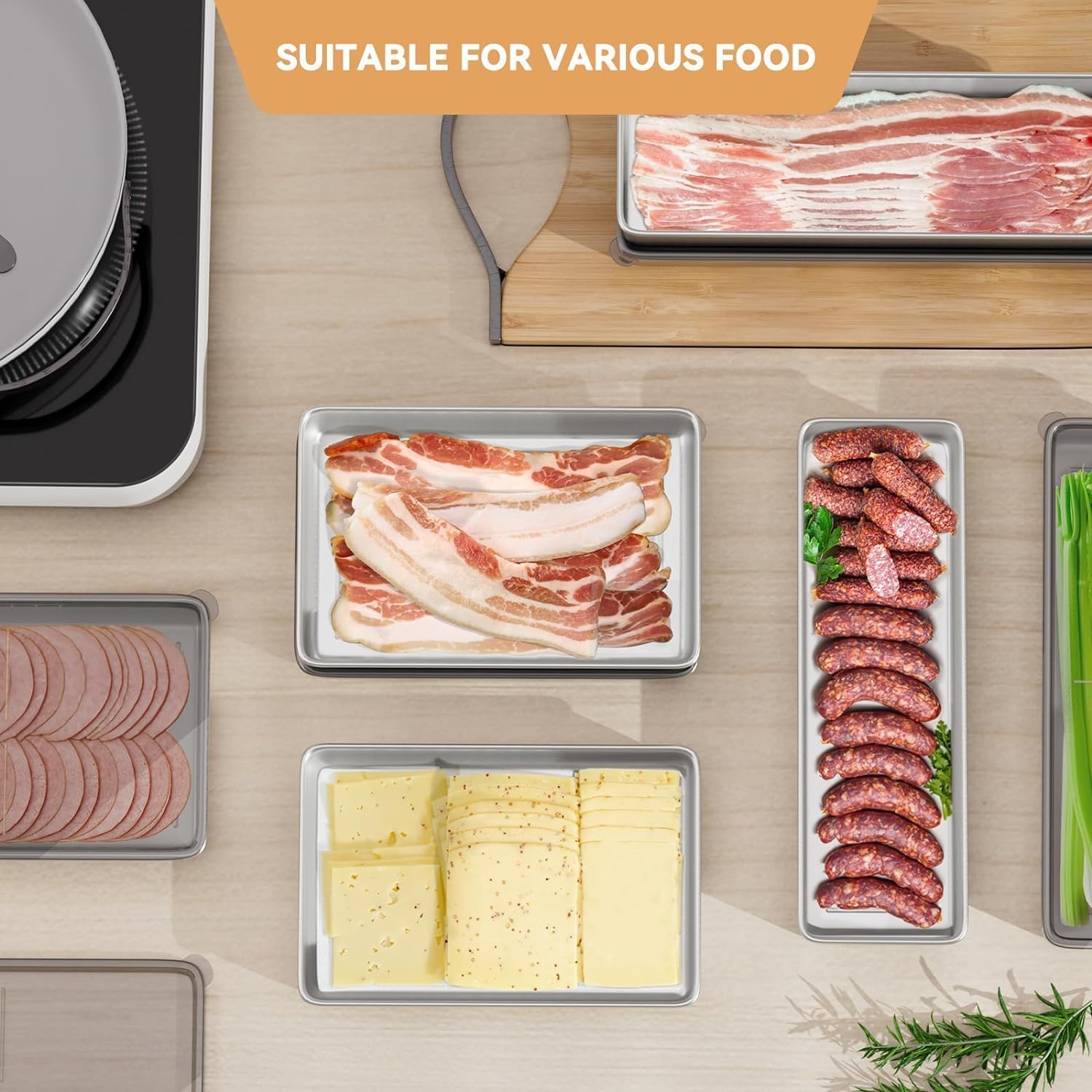 Bacon Container for Refrigerator, 1 Pack 304 Stainless Steel Airtight Deli Meat Storage Container for Fridge V1258-DP02-WO-41