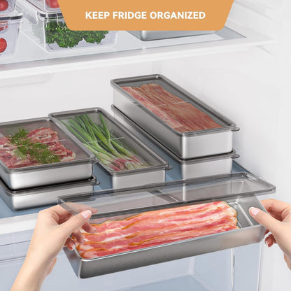 Bacon Container for Refrigerator, 1 Pack 304 Stainless Steel Airtight Deli Meat Storage Container for Fridge V1258-DP02-WO-41