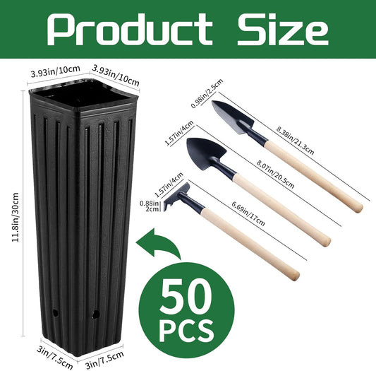 50 Pcs 12" Tall Tree Pots Plastic Deep Nursery Pots Tall Nursery Tree Pots Plant Deep Seedling Pots, Flower V1258-DP02-WO-410