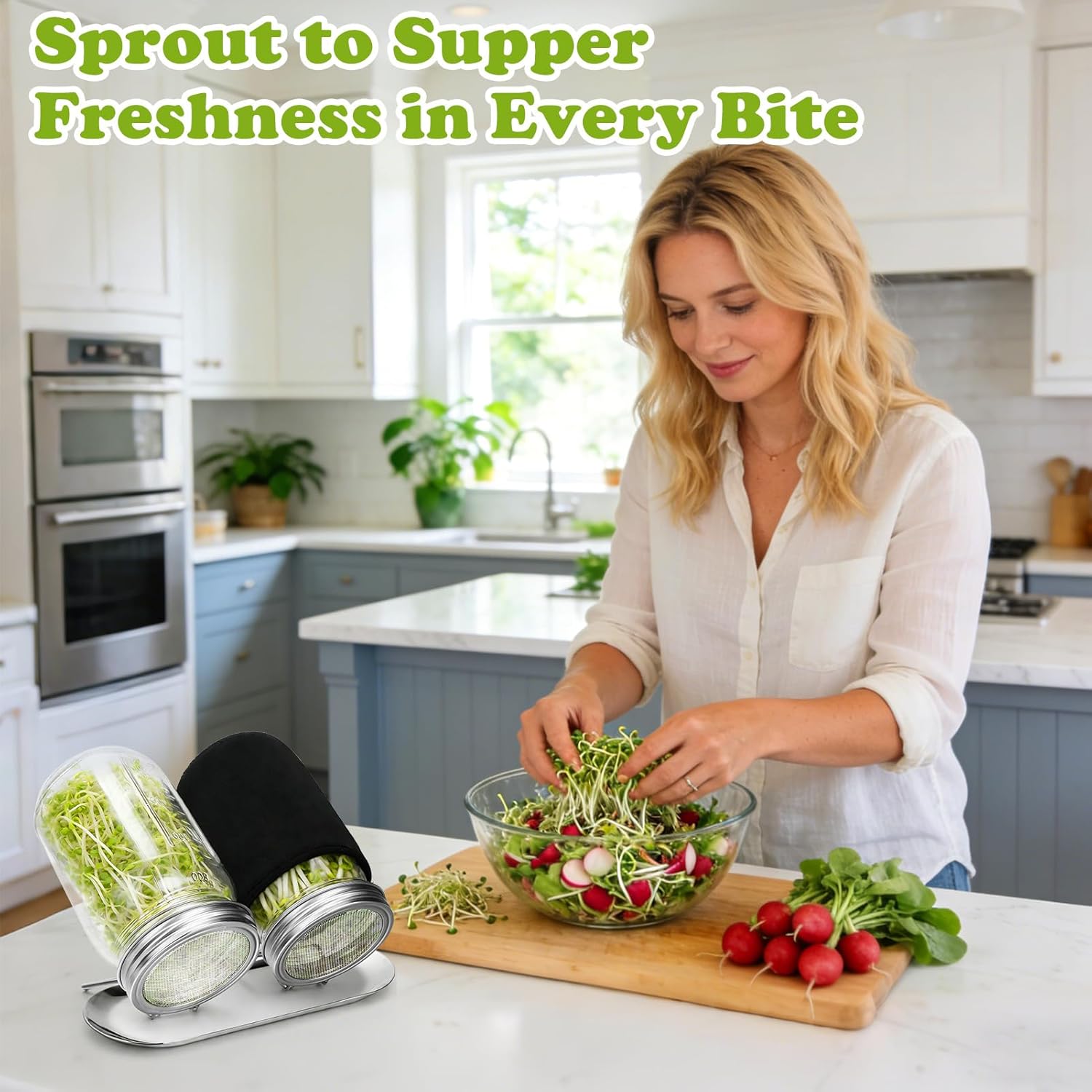 Sprouting Kit with Stainless Steel Screen Sprouting Lids & Glass Mason Jars & Light-Blocking Sleeves, 2Pack V1258-DP02-WO-412