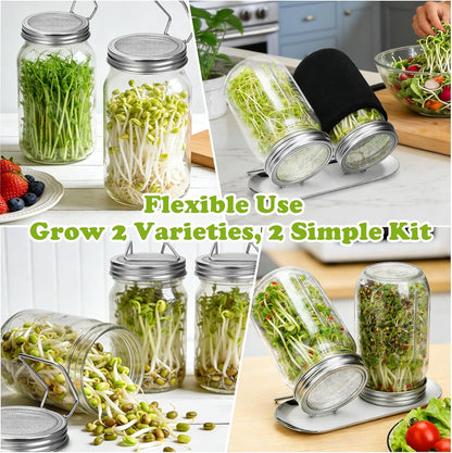 Sprouting Kit with Stainless Steel Screen Sprouting Lids & Glass Mason Jars & Light-Blocking Sleeves, 2Pack V1258-DP02-WO-412