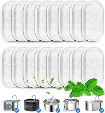 16 Pack Replacement Filters for Cat/Dog Water Fountain - Stainless Steel, 67oz/2L Adjustable Water Flow, V1258-DP02-WO-413