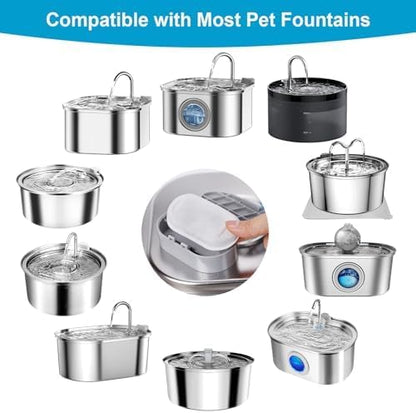 16 Pack Replacement Filters for Cat/Dog Water Fountain - Stainless Steel, 67oz/2L Adjustable Water Flow, V1258-DP02-WO-413