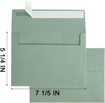 100 Pack Sage-Green A7 Envelopes Self-Adhesive 5x7 Envelopes for Invitations, 5x7 Greeting Cards V1258-DP02-WO-419