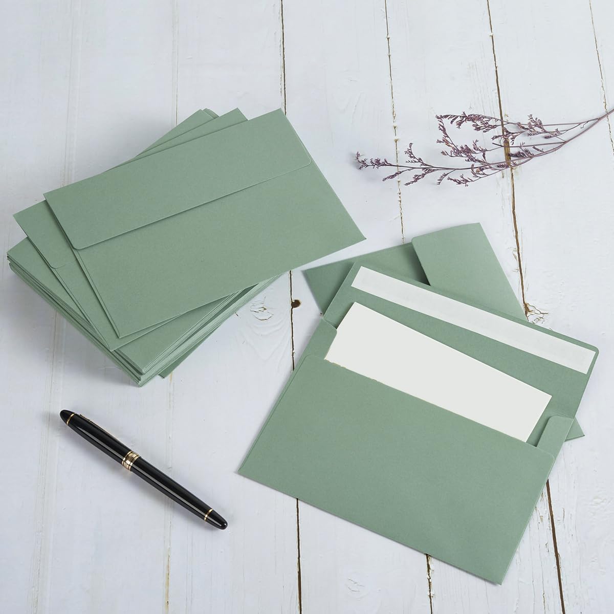 100 Pack Sage-Green A7 Envelopes Self-Adhesive 5x7 Envelopes for Invitations, 5x7 Greeting Cards V1258-DP02-WO-419