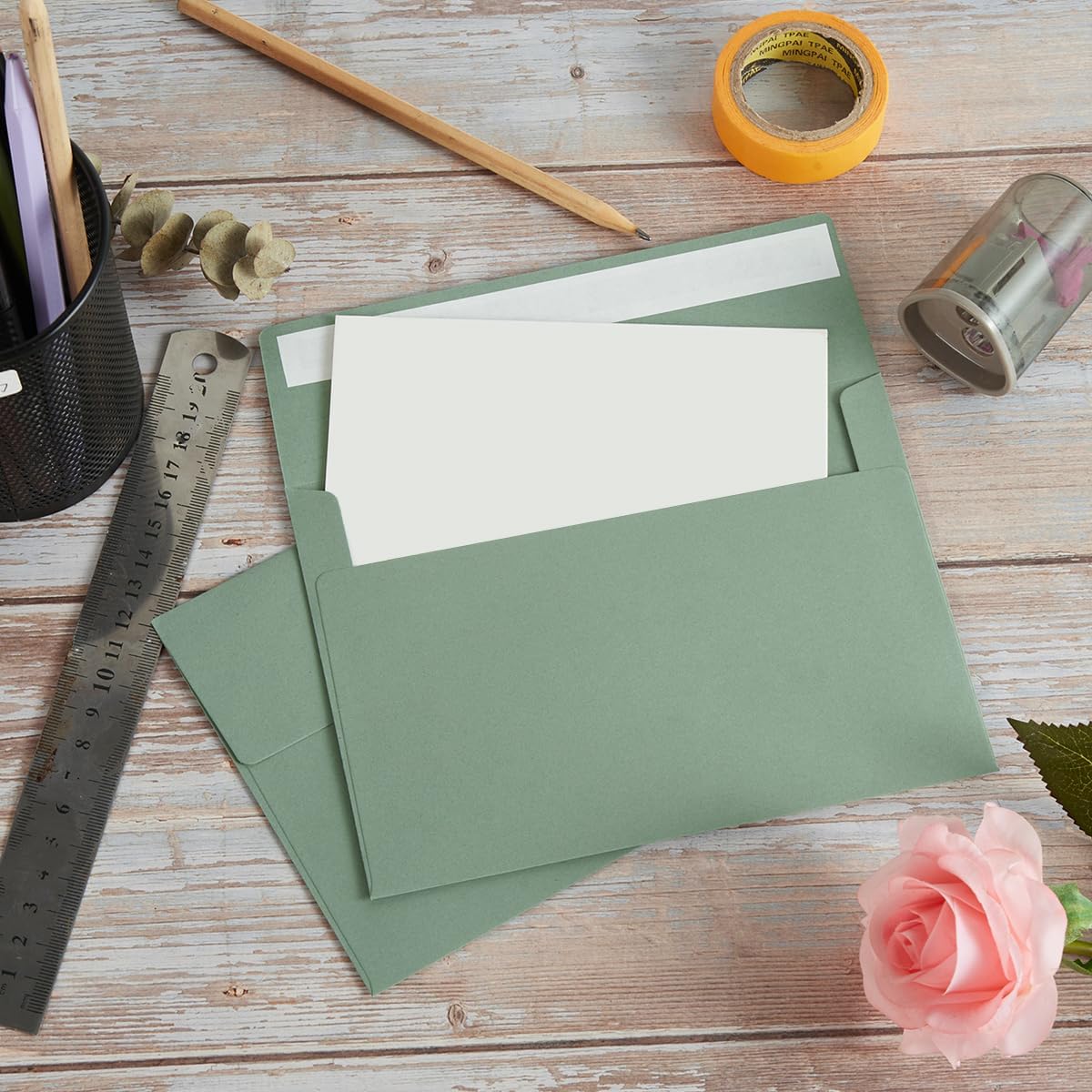 100 Pack Sage-Green A7 Envelopes Self-Adhesive 5x7 Envelopes for Invitations, 5x7 Greeting Cards V1258-DP02-WO-419