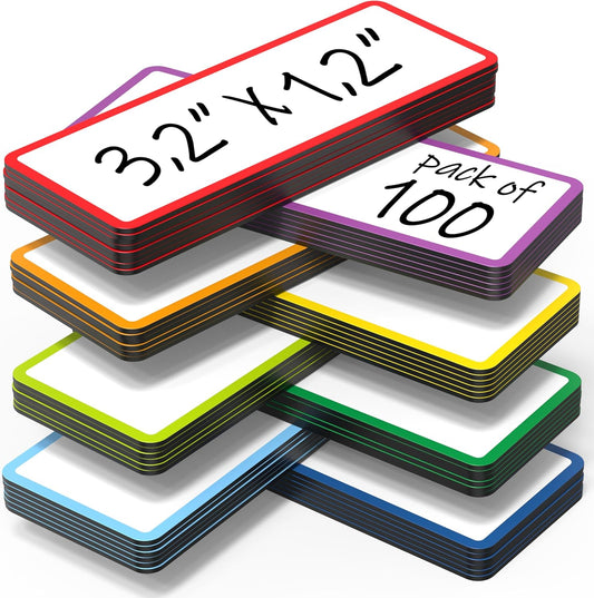 100 Pack Dry Erase Magnetic Labels 3.2x1.2 in - Magnetic Name Tags for Classroom Lockers School Bus - V1258-DP02-WO-425