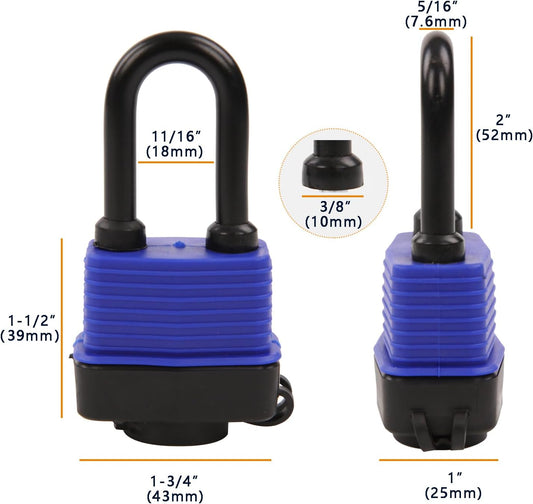 Heavy-Duty 44mm 1.75" Out-Door Padlock Keyed-Alike, Water-Resistant Cover, Steel Lock with Same-Key, V1258-DP02-WO-427