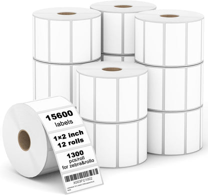 [15600 Labels/12 Rolls] 3-Proof 1" Core 2" x 1" Direct Thermal Label (51mm x 25mm) Multipurpose Shipping V1258-DP02-WO-429