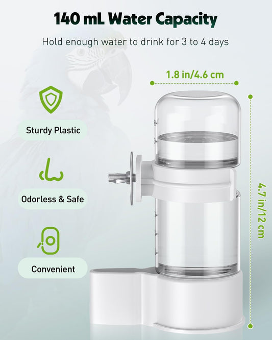 Bird Water Dispenser, Automatic Water Feeder, Plastic Cage Water Dispenser, White Parrot Waterer for Small V1258-DP02-WO-431