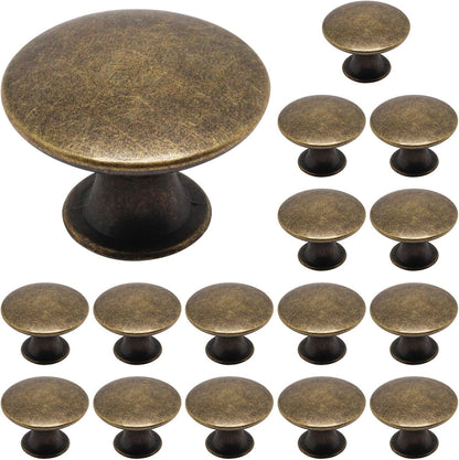 16 Pack Antique Brass Cabinet Knobs, Round Dresser Knobs Kitchen Drawer Knob, Single Hole Cupboard Door Knob V1258-DP02-WO-434