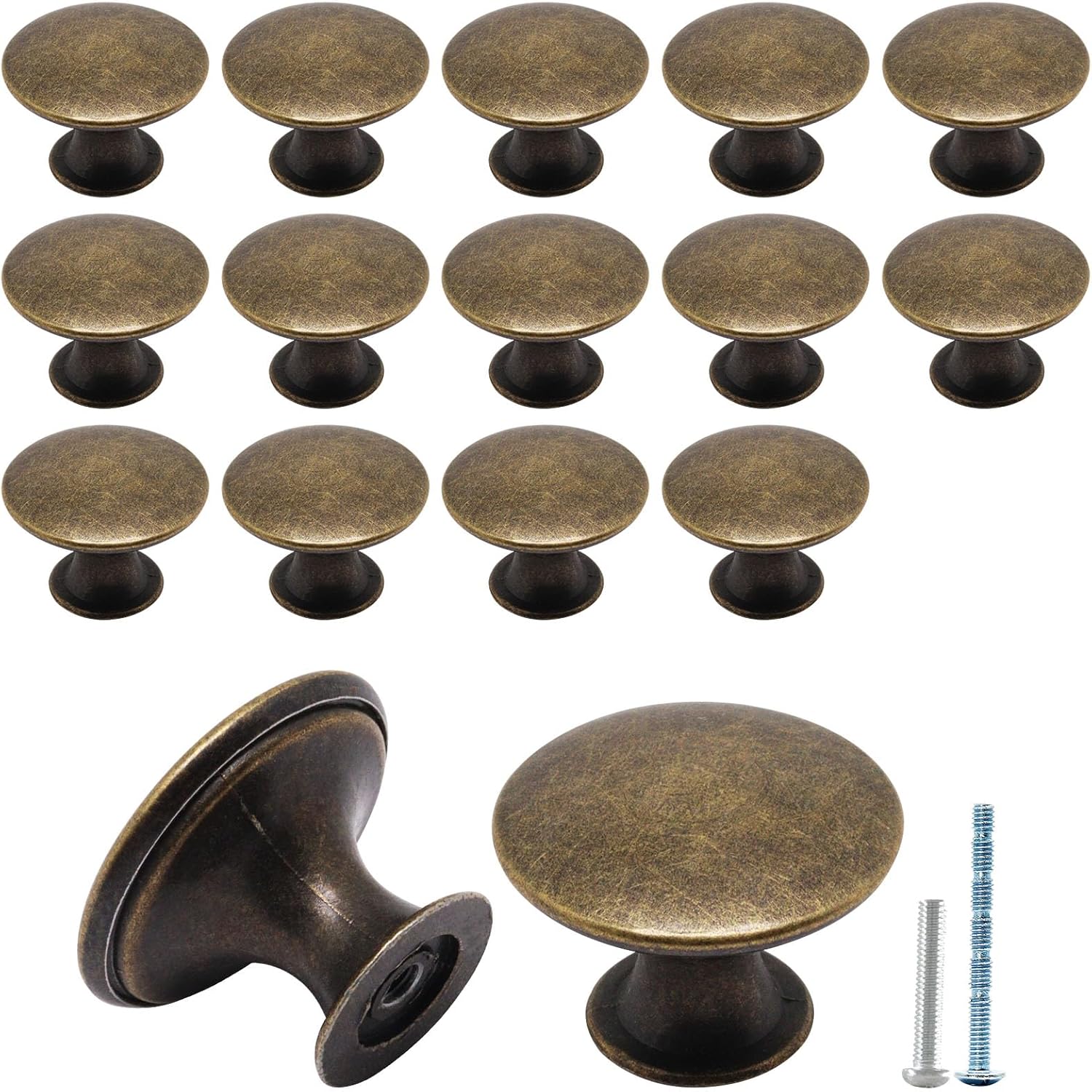 16 Pack Antique Brass Cabinet Knobs, Round Dresser Knobs Kitchen Drawer Knob, Single Hole Cupboard Door Knob V1258-DP02-WO-434