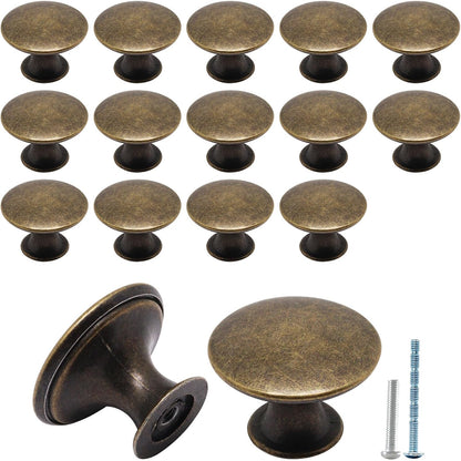 16 Pack Antique Brass Cabinet Knobs, Round Dresser Knobs Kitchen Drawer Knob, Single Hole Cupboard Door Knob V1258-DP02-WO-434