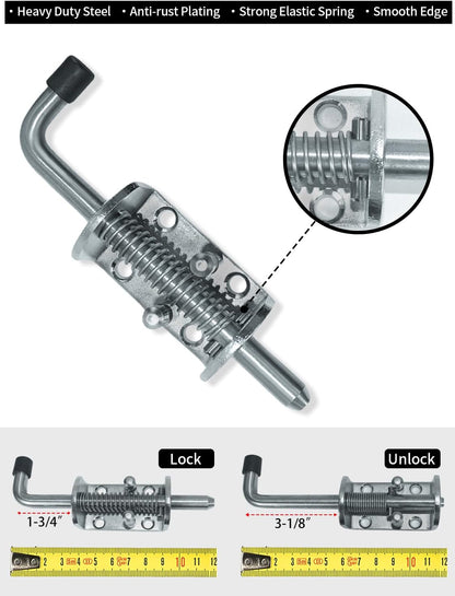 Spring Loaded Gate Latch Pin Barrel Bolt 6in x 1/2in Stem Durable Zinc Plated Solid Steel Heavy Duty for V1258-DP02-WO-436