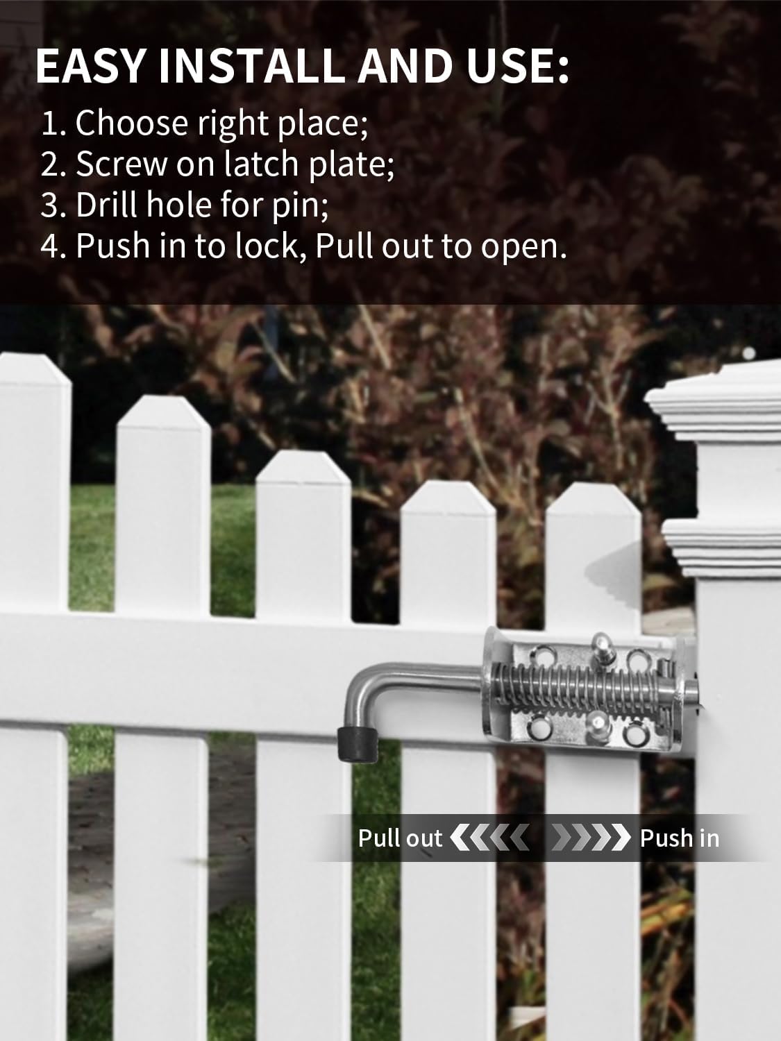 Spring Loaded Gate Latch Pin Barrel Bolt 6in x 1/2in Stem Durable Zinc Plated Solid Steel Heavy Duty for V1258-DP02-WO-436