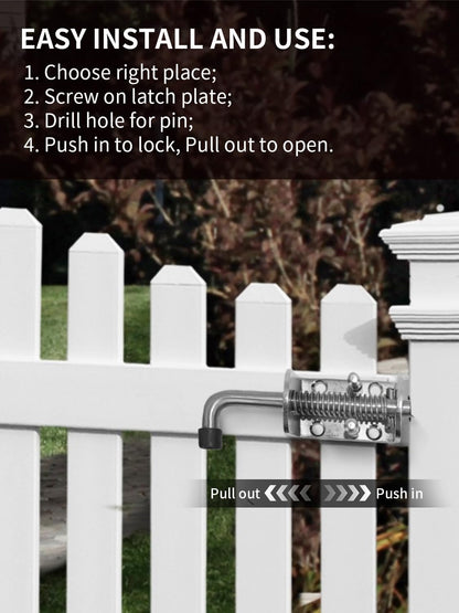 Spring Loaded Gate Latch Pin Barrel Bolt 6in x 1/2in Stem Durable Zinc Plated Solid Steel Heavy Duty for V1258-DP02-WO-436
