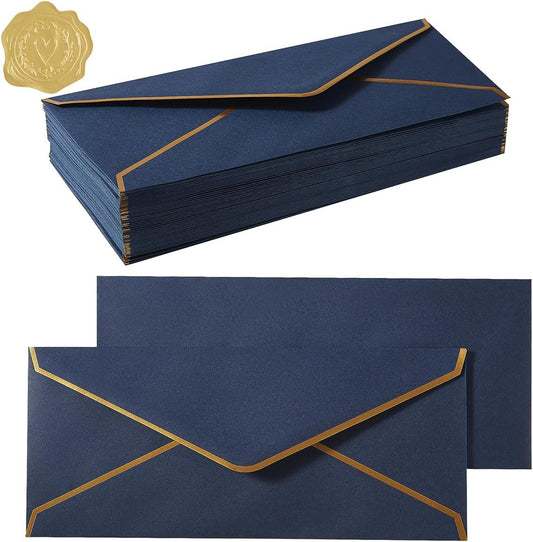 100 Pack #10 Business Envelopes with Gold Border, Self Seal Standard Envelopes with Gold Stickers for Office, V1258-DP02-WO-439