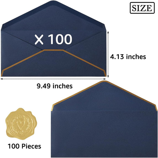 100 Pack #10 Business Envelopes with Gold Border, Self Seal Standard Envelopes with Gold Stickers for Office, V1258-DP02-WO-439
