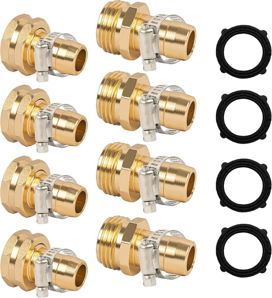 Garden Hose Repair Connector with Clamps, Fit for 3/4" or 5/8" Aluminum Garden Hose Fitting, Male and Female V1258-DP02-WO-444