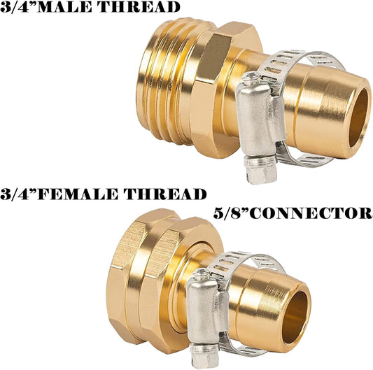 Garden Hose Repair Connector with Clamps, Fit for 3/4" or 5/8" Aluminum Garden Hose Fitting, Male and Female V1258-DP02-WO-444