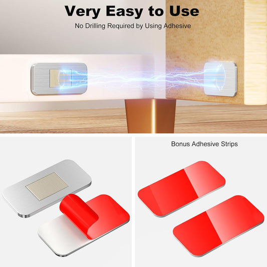 6-Pack No-Drill Invisible Magnetic Cabinet Catches, Stainless Steel with Strong Adhesive - for Kitchen, V1258-DP02-WO-451