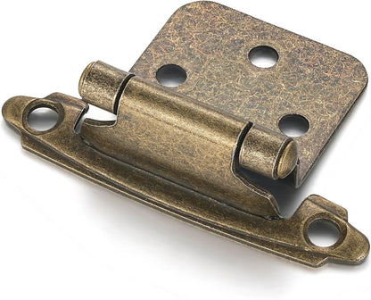 10 Pack (5 Pair) Antique Brass Self Closing Cabinet Hinges for Kitchen Cabinet Door, 1/2" Overlay (Variable) V1258-DP02-WO-452