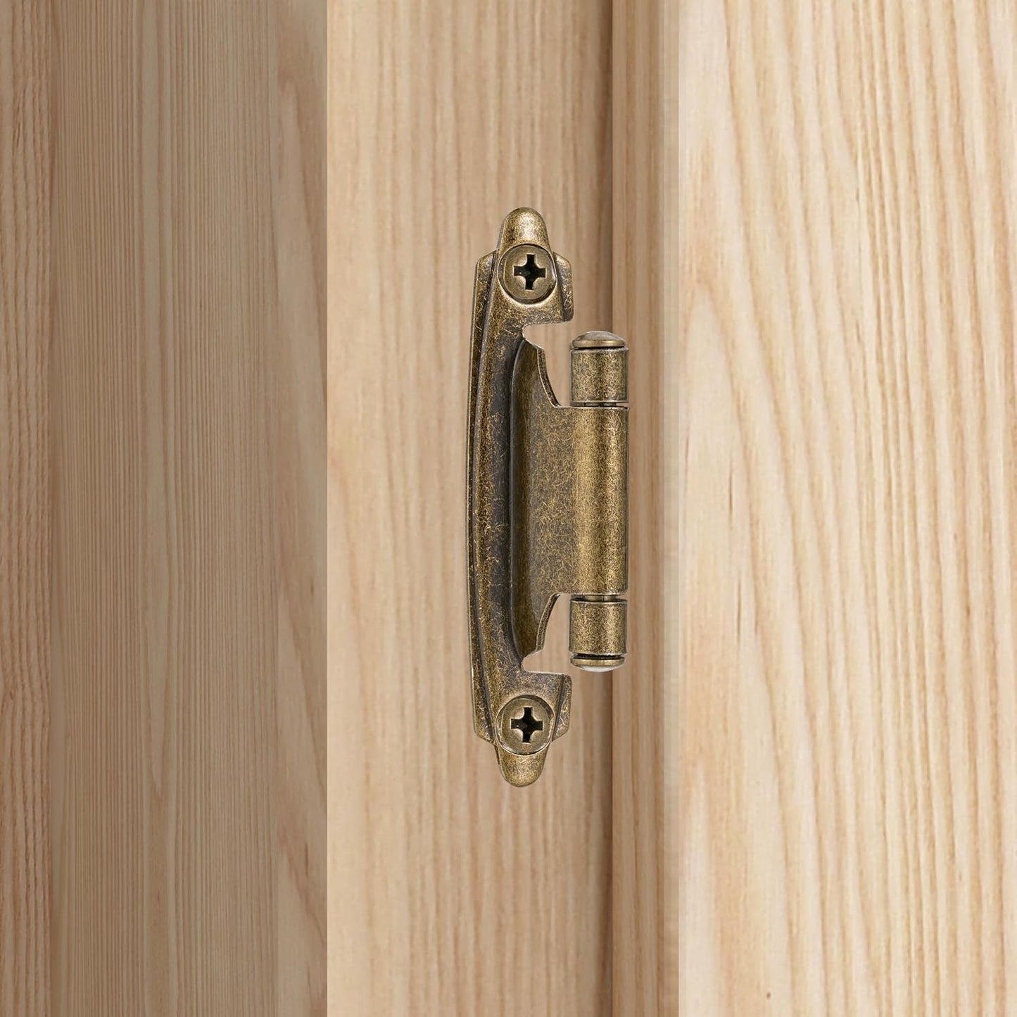 10 Pack (5 Pair) Antique Brass Self Closing Cabinet Hinges for Kitchen Cabinet Door, 1/2" Overlay (Variable) V1258-DP02-WO-452