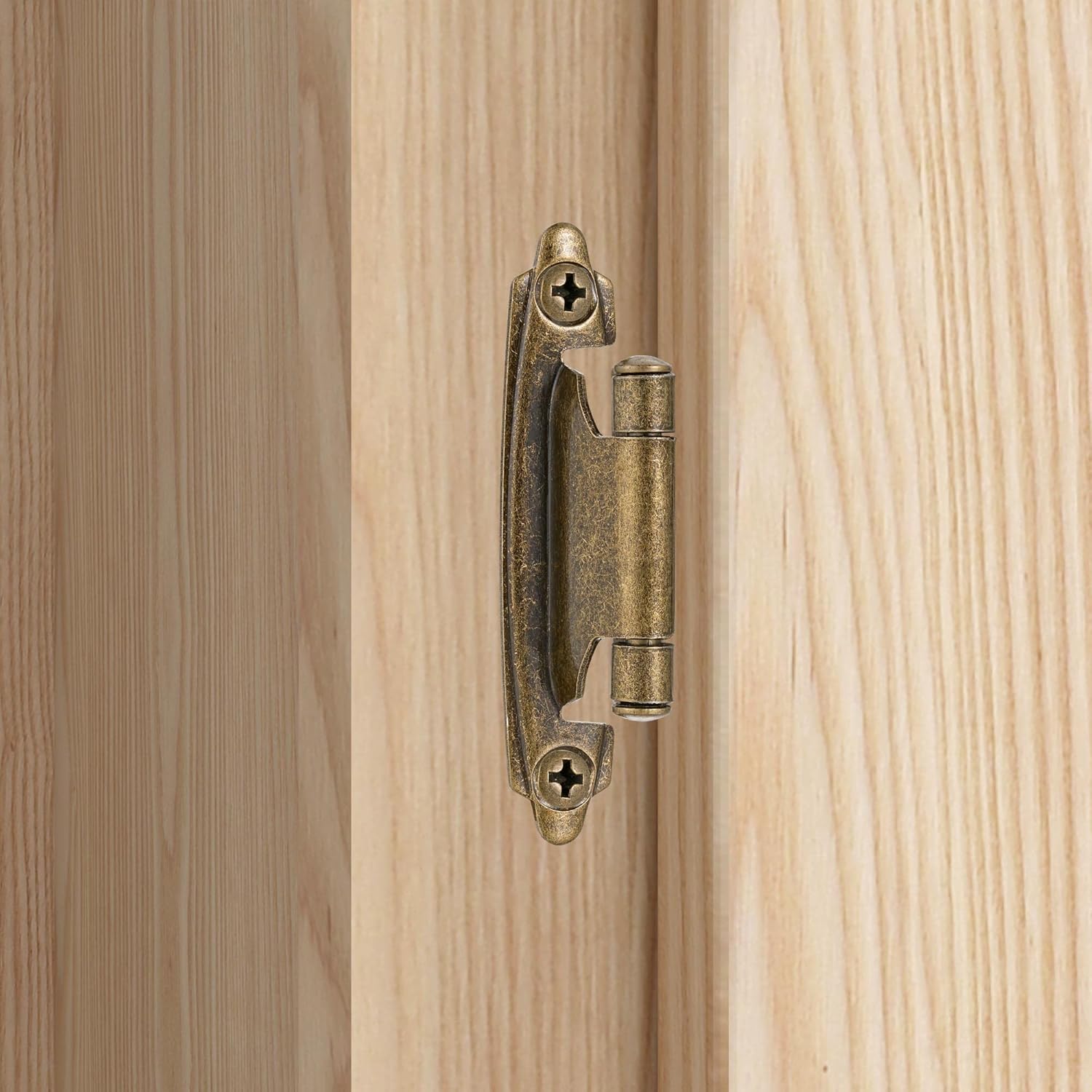 10 Pack (5 Pair) Antique Brass Self Closing Cabinet Hinges for Kitchen Cabinet Door, 1/2" Overlay (Variable) V1258-DP02-WO-452