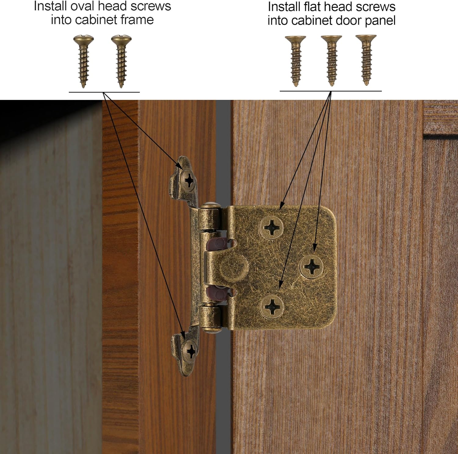 10 Pack (5 Pair) Antique Brass Self Closing Cabinet Hinges for Kitchen Cabinet Door, 1/2" Overlay (Variable) V1258-DP02-WO-452