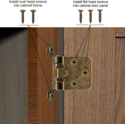 10 Pack (5 Pair) Antique Brass Self Closing Cabinet Hinges for Kitchen Cabinet Door, 1/2" Overlay (Variable) V1258-DP02-WO-452