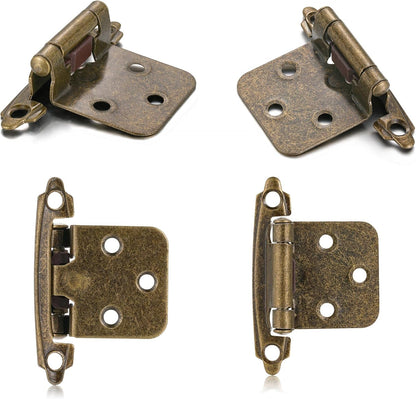 10 Pack (5 Pair) Antique Brass Self Closing Cabinet Hinges for Kitchen Cabinet Door, 1/2" Overlay (Variable) V1258-DP02-WO-452