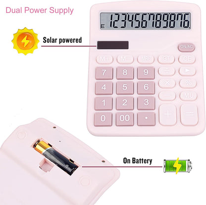 Cute Pink Desktop Calculator with Big Buttons, Dual Power Source, Solar and Battery, Large Display Screen - V1258-DP02-WO-454