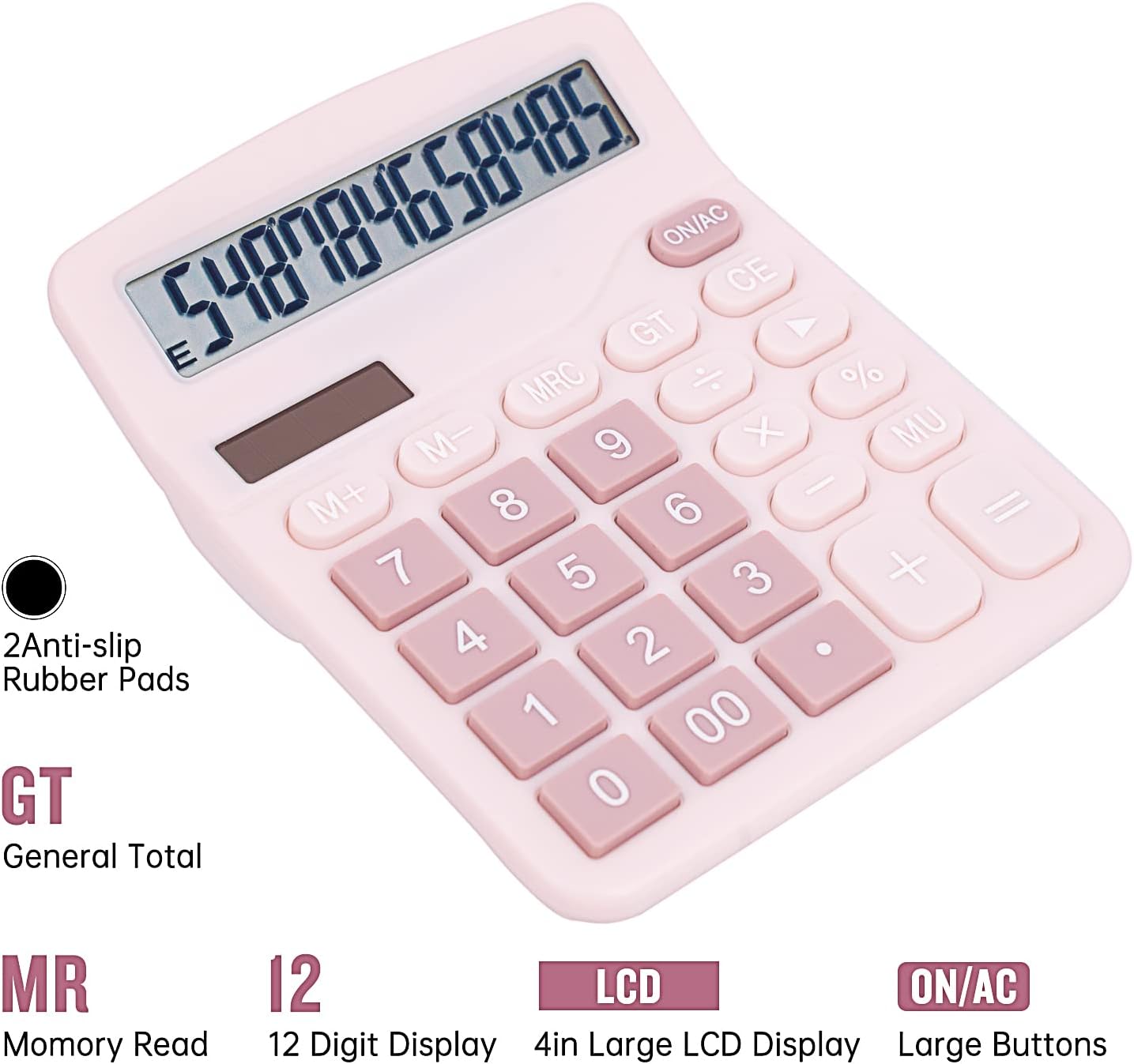 Cute Pink Desktop Calculator with Big Buttons, Dual Power Source, Solar and Battery, Large Display Screen - V1258-DP02-WO-454