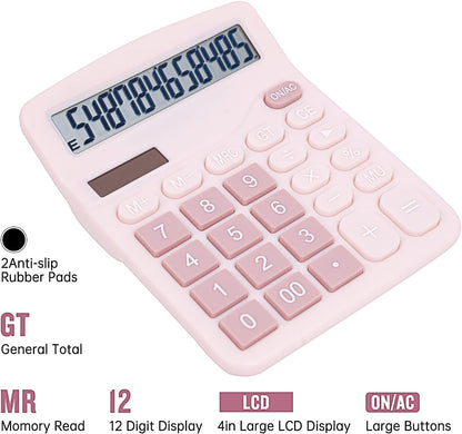 Cute Pink Desktop Calculator with Big Buttons, Dual Power Source, Solar and Battery, Large Display Screen - V1258-DP02-WO-454