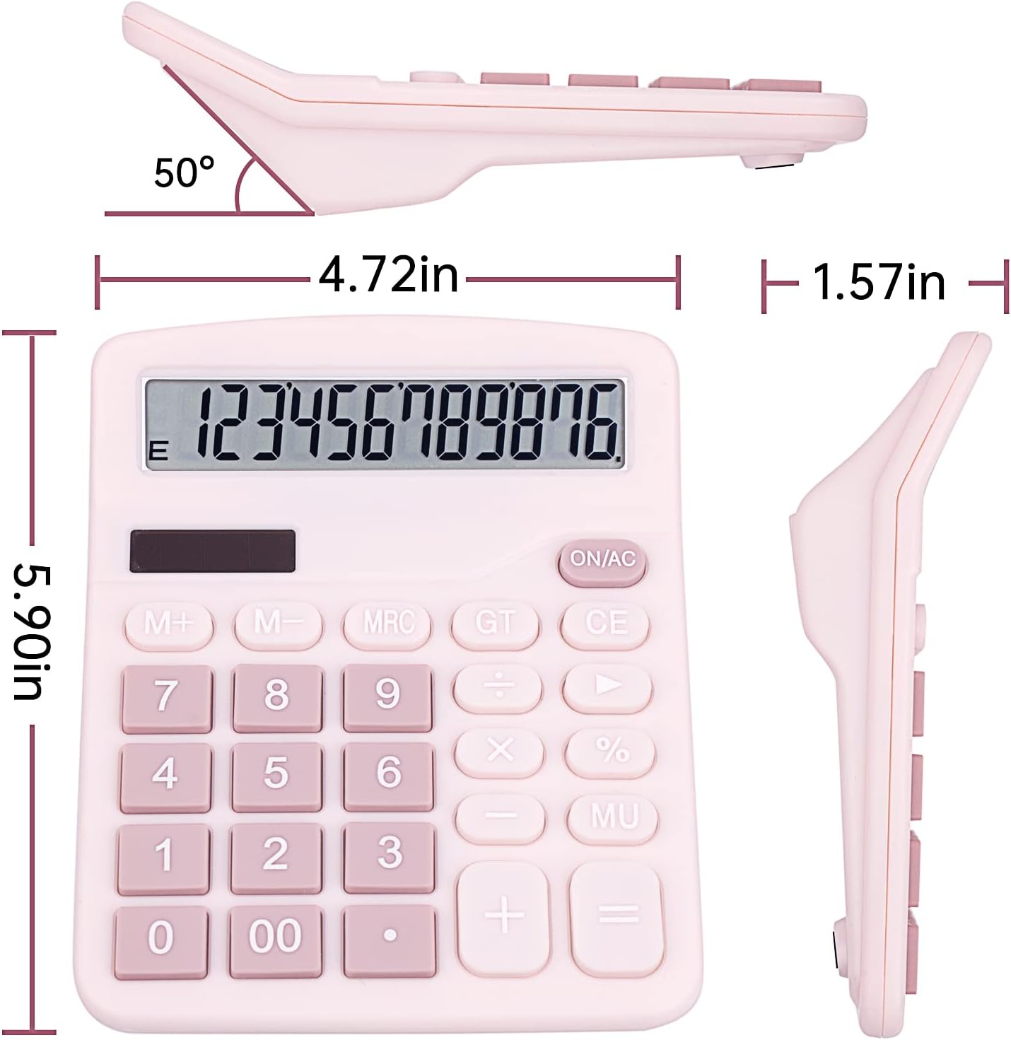 Cute Pink Desktop Calculator with Big Buttons, Dual Power Source, Solar and Battery, Large Display Screen - V1258-DP02-WO-454